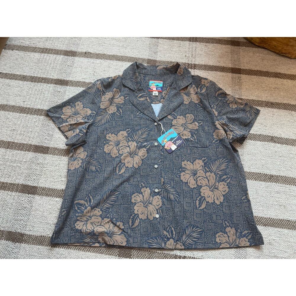 Joe Kealoha Reyn Spooner Hawaiian Shirt Women’s XL Blue Tan Floral New Short